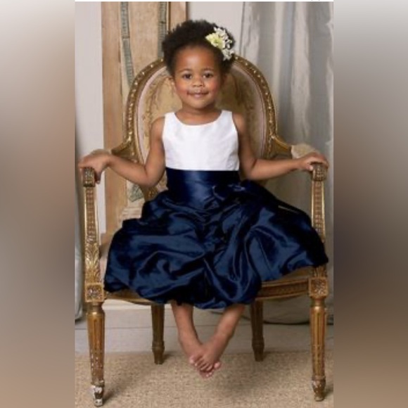 EUC Janie & Jack SPECIAL OCCASION Navy Blue & Cream 100% Silk Dress 6… - Picture 6 of 6